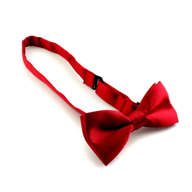 Boys Children Kids Two Toned Solid Bow Neck Tie Pre Tied Wedding Party Satin Set 
